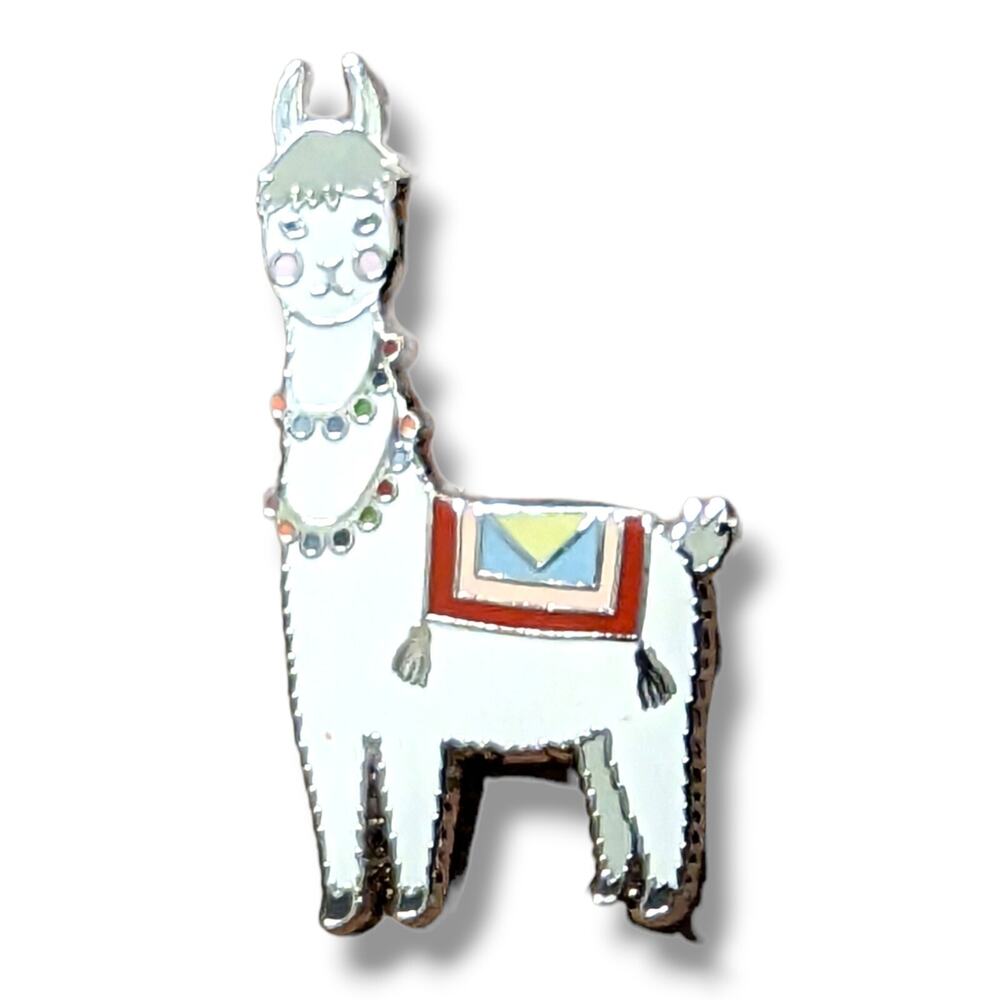 White Festive Drama Llama Peter Pauper Press Hat Lapel Pin
